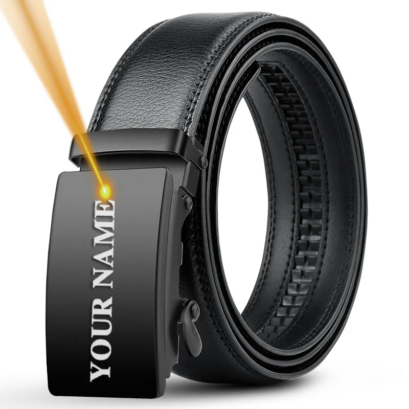 3.0 3.5cm Belts Men Black Automatic Buckle Belt Engraving Name & LOGO Waist Strap Personalized Gift for Men Father's Day Husband