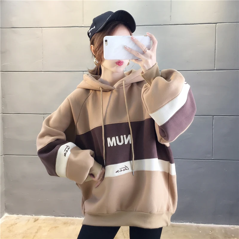 

Women 2023 Hooded Sweetshirt Long Sleeve Casual Thicken Pullovers Harajuku Girl Female Candy Sweatshirt Tops Moletom Feminino