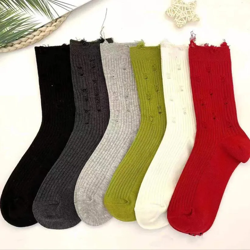 Worn-out Crew Socks for Women Men 5 Pairs 6 Pairs per Set Ribbed Orange Cotton Knee High Distressed Socks