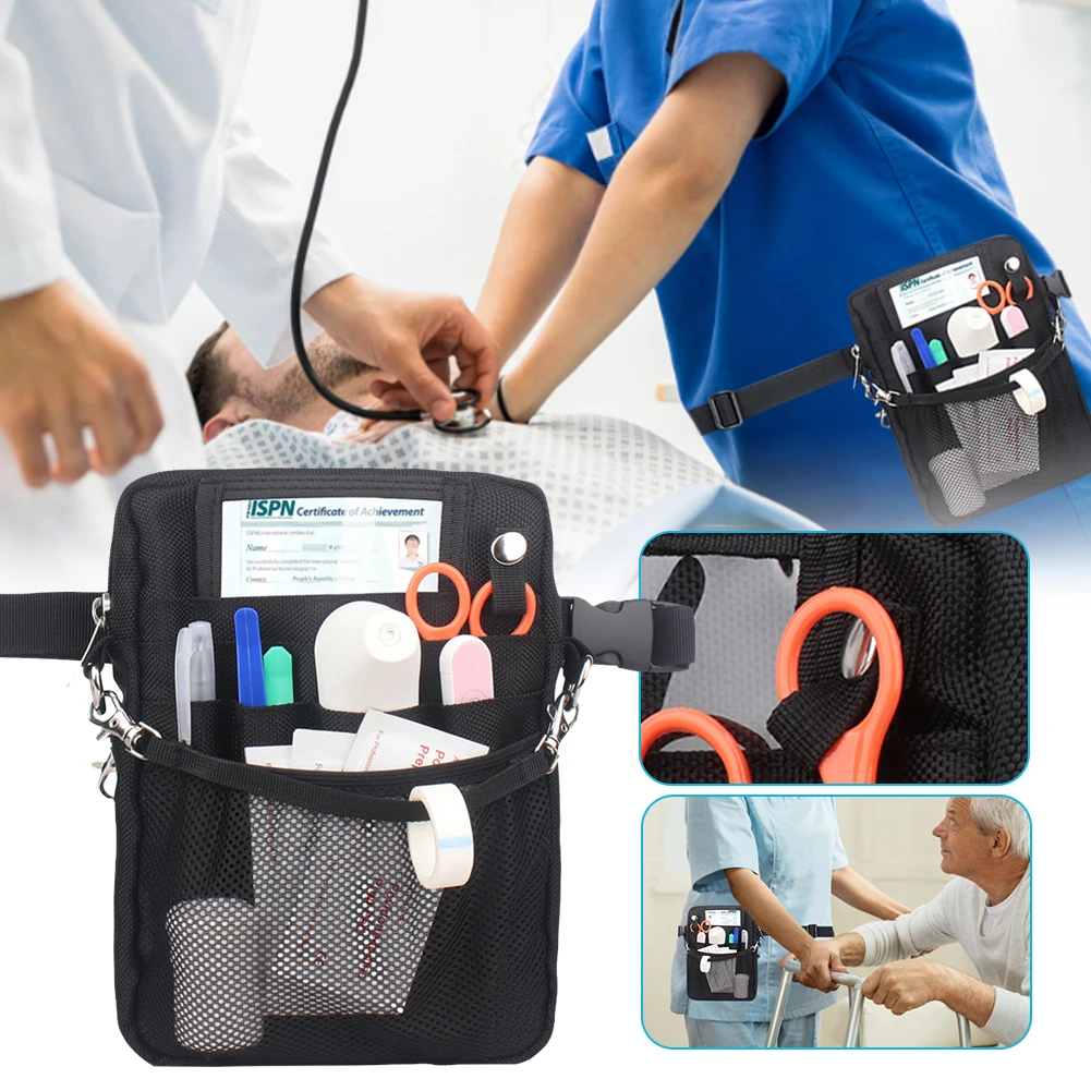 

Nurse Fanny Pack Portable Adjustable Nurse Waist Organizer Belt with Carabiner Shoulder Strap Medical Utility Waist Pack Black
