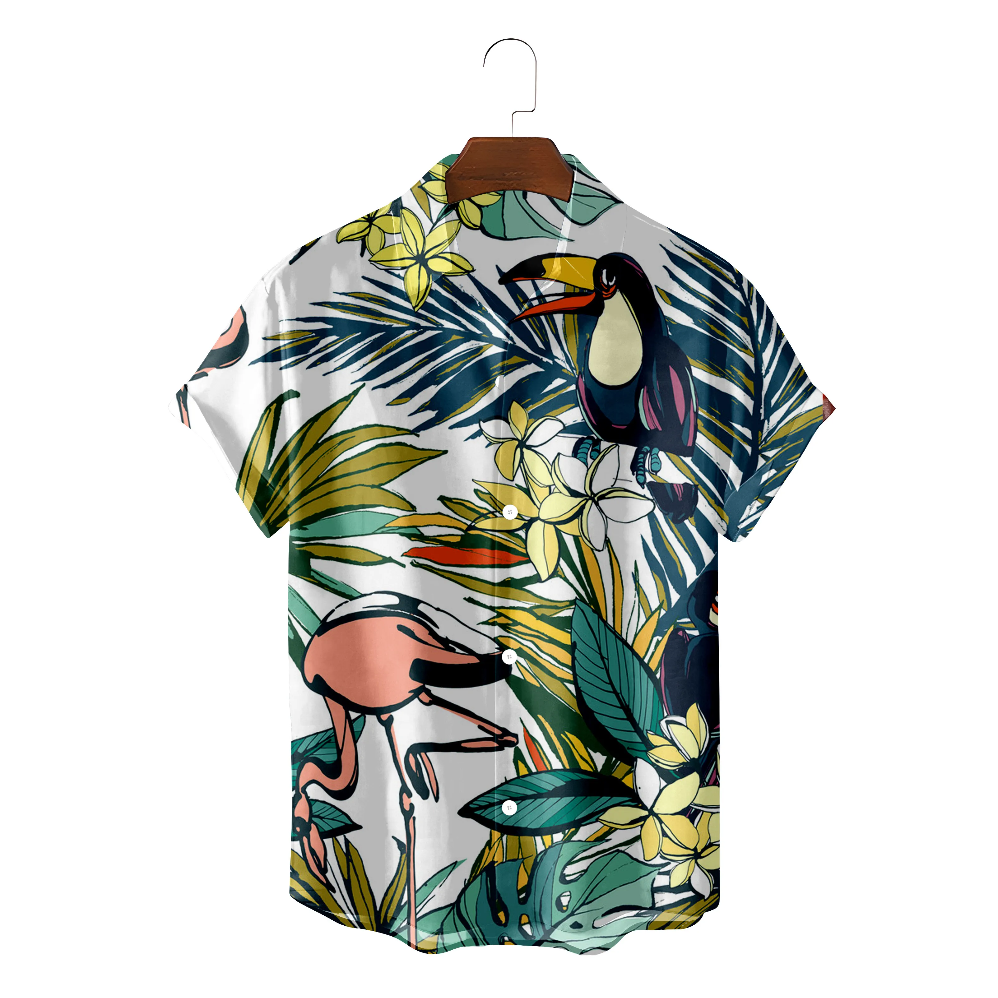 

Fashion Hawaiian Shirt For Men Summer Beach Clothes Flamingo Drawing Camisa Blusas Blouses Button Up Streetwear Chemise
