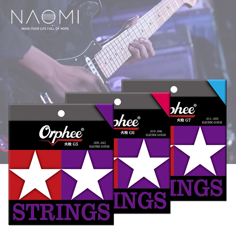 

NAOMI Orphee 6pcs/1set Electric Guitar Strings G5/G6/G7 Pure Nickel Winding Nano Coating 18K Gold String Bead Guitar Accessories