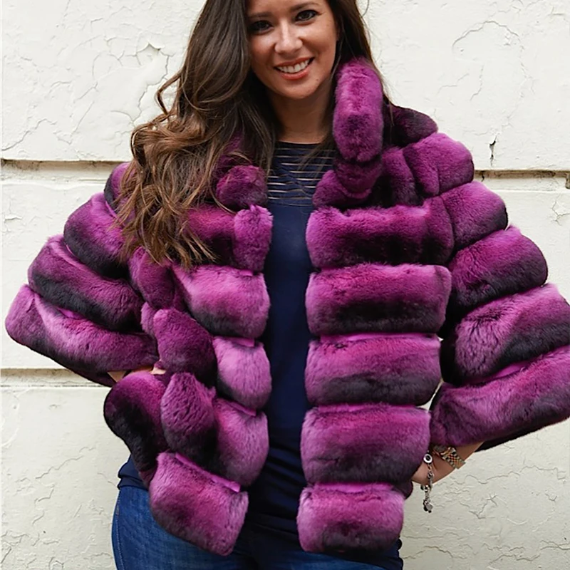 Natural Rex Rabbit Fur Coat Women Casual Stand Neck Trumpet Sleeve Outertwear Winter Luxury Genuine Rex Rabbit Fur Jacket Lady