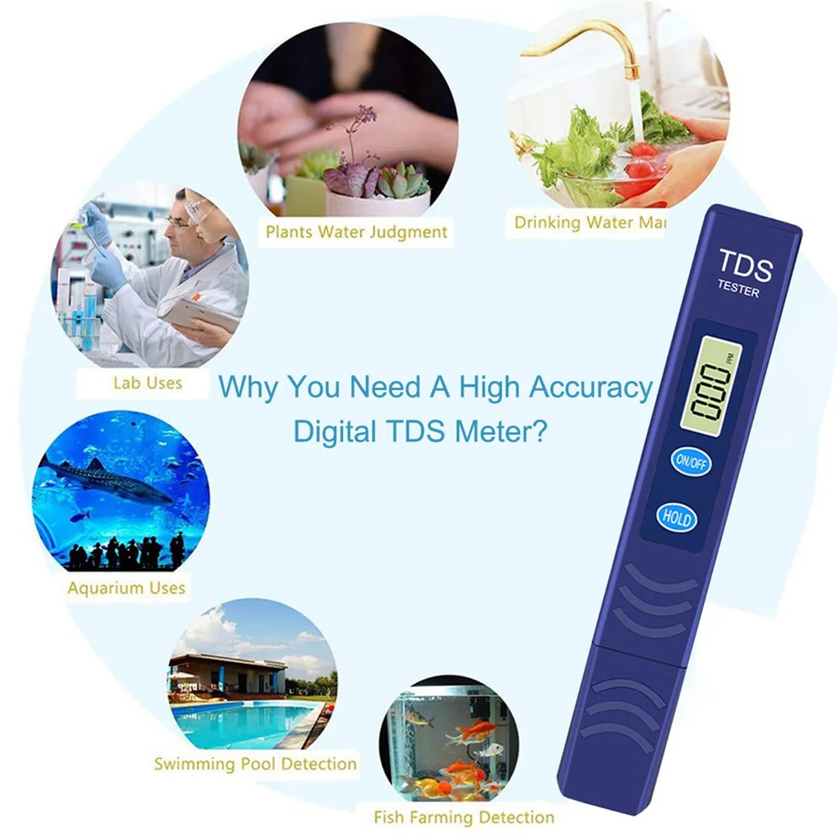 TDS-метр электронный тестер воды с диапазоном измерения 0-9990 PPM цифровая ручка для