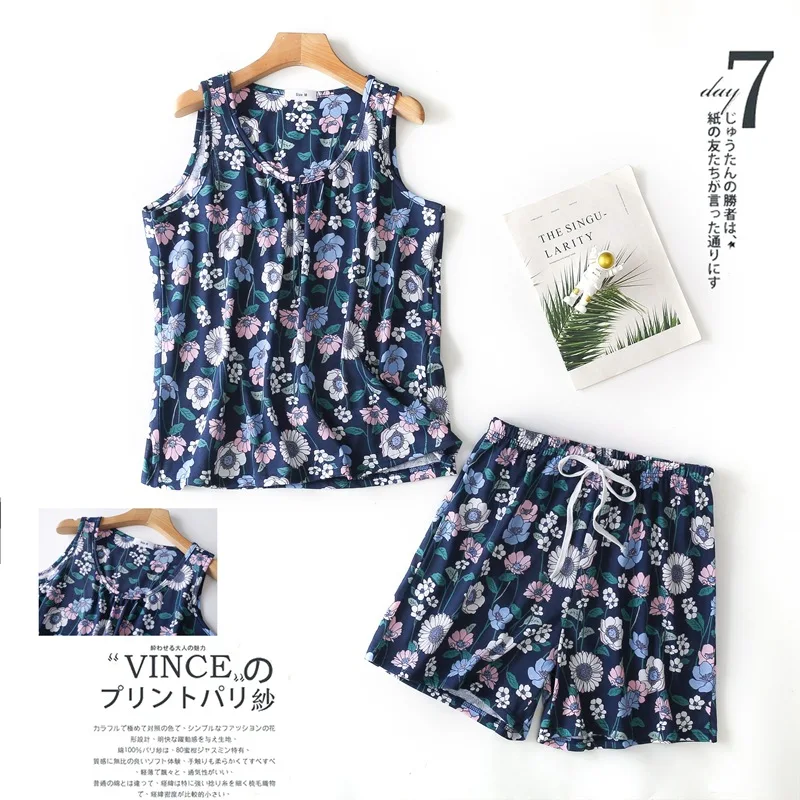 Летние женские пижамные комплекты с милым цветком женская хлопковая одежда для