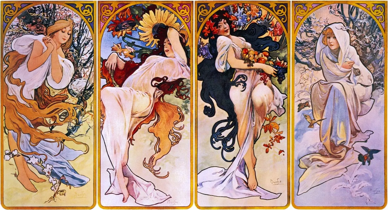 

Vintage Four Seasons Woman 1897 Best Classic Art Film Print Silk Poster Home Wall Decor 24x36inch