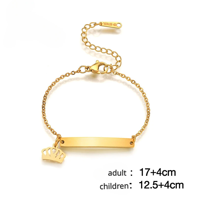 Hot Selling Cuba Chain Customized Baby Names Stainless Steel Crown Adjustable Bracelet for children Men Women Jewelry Gift