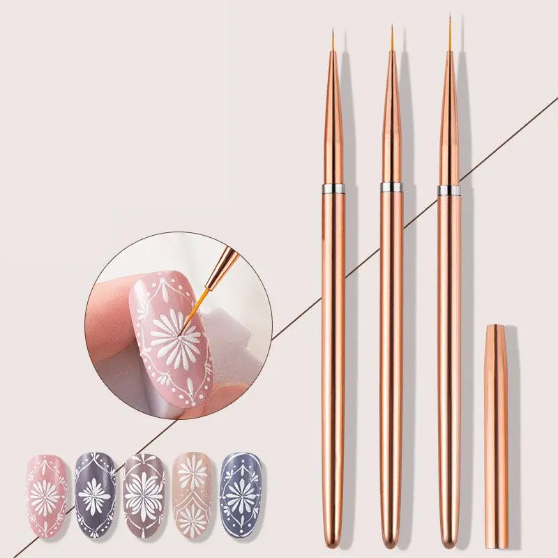 

Rose Gold 3Pcs/set Nail Art UV Gel Liner Painting Brushes Drawing Flower Striping Design Manicure Tools Kits 7/9/11mm