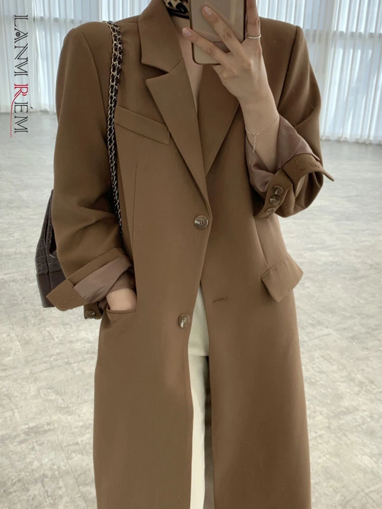 

LANMREM модный Свободный однобортный Длинный блейзер, пальто для женщин, с вырезами, однотонное пальто, женская одежда, весна 2023, новинка 2YA895