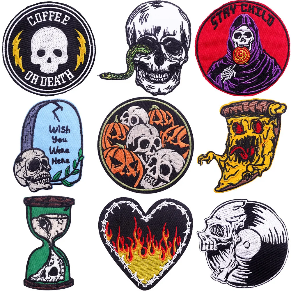 

Пламя Череп патч одежда панк вышитые патчи для одежды утюжок на одежду термоклейкий значок DIY