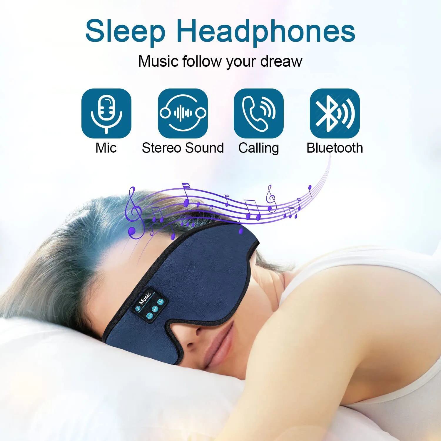 Najtaniej Słuchawki Snu 3D Bluetooth 5.0 Z Pałąkiem Na Głowę Bezprzewodowy Artefakt Do Spania Oddychająca Muzyka Maska Na Oczy Słuchawki Douszne Na Boczne Prezenty