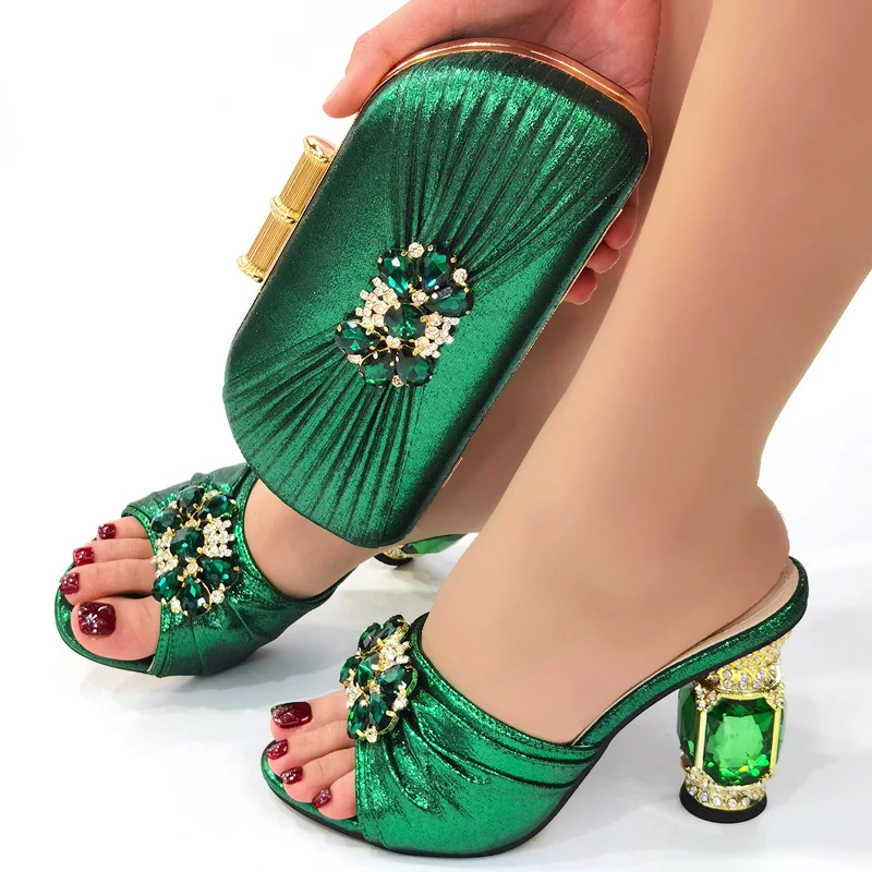 

2022 African Spring New Arrivals Shoes With Matching Bags Sets Nigerian Women's Party Shoes and Bag Sets with Shinning Crystal