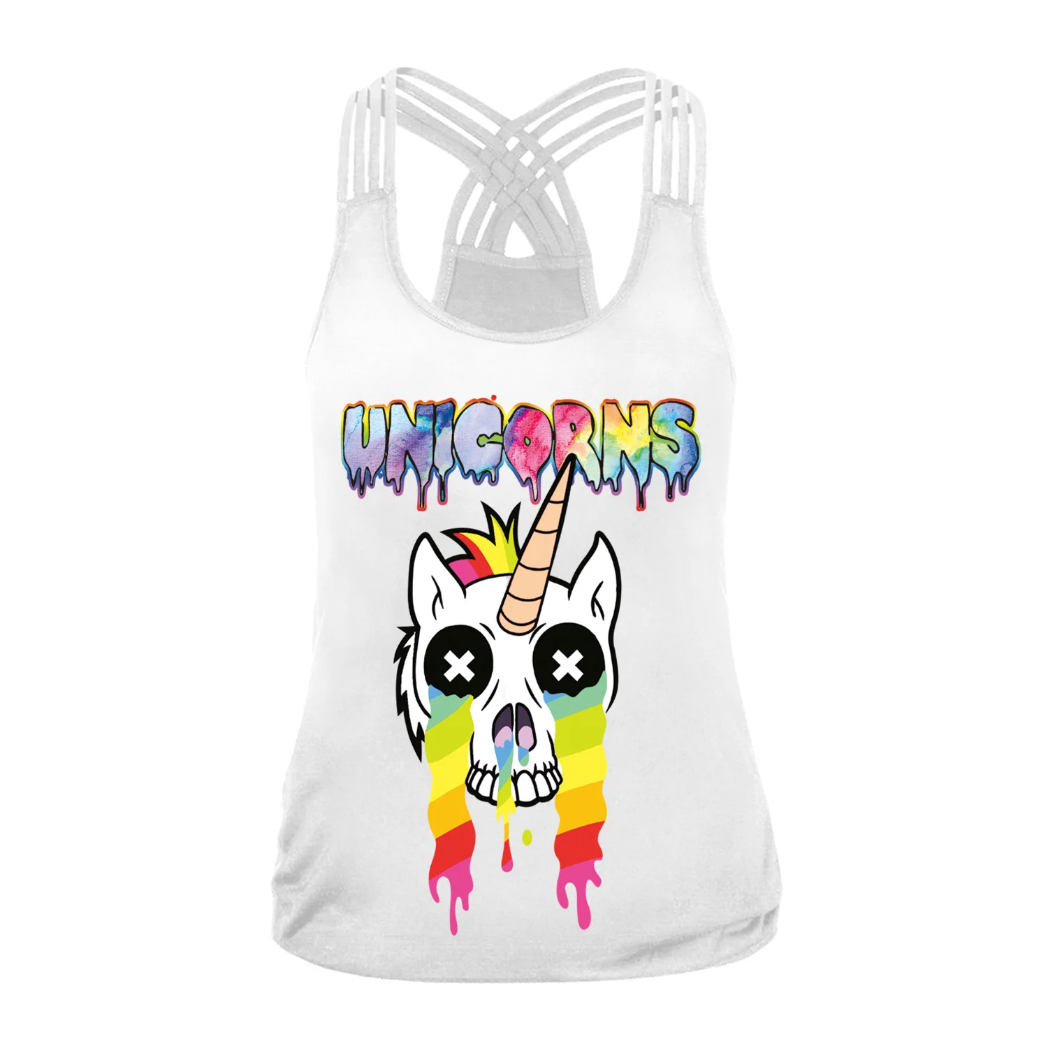 

B104-025-036 New Skull Digital Printed Vest Female Cross Sling Backless Tank Tops