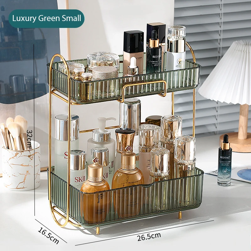 

Роскошный органайзер для ванной комнаты, Стеллаж с двумя отделениями, Женский органайзер для ухода за кожей, помады, макияжа, парфюма
