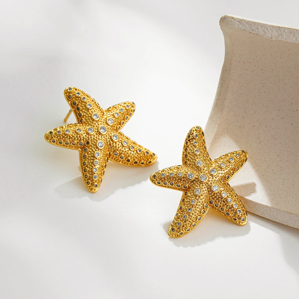 Женские винтажные серьги-гвоздики в виде звёздной рыбы