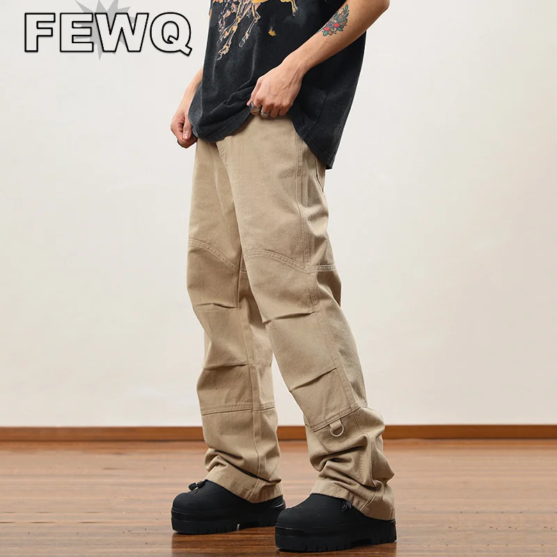 

FEWQ American Style Men's Pleated Cargo Pants Solid Color Retro Male Overalls Casual Trousers Safari Style 2023 Tide New 24B2396