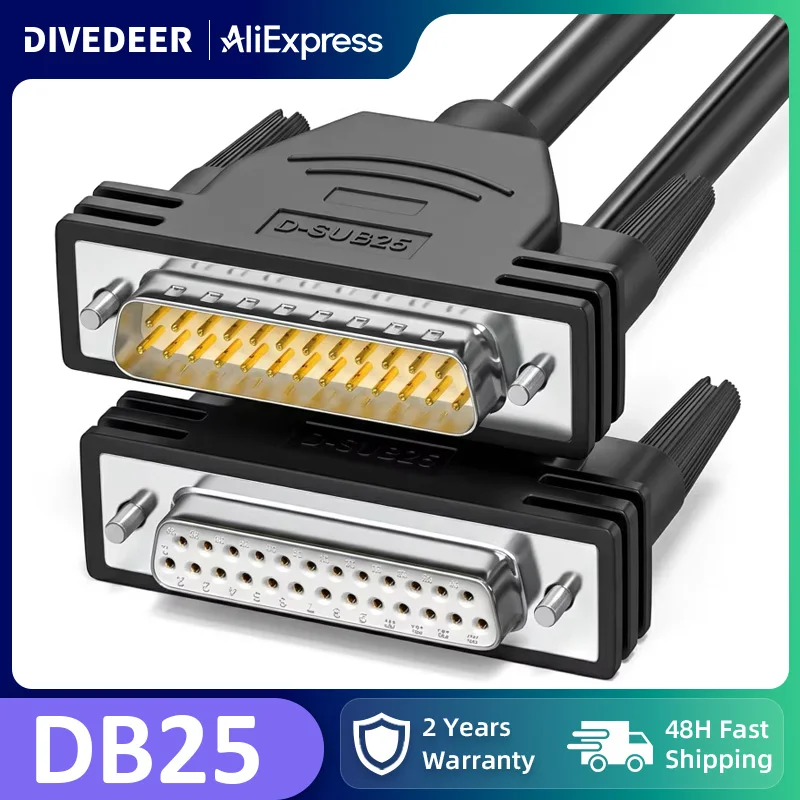 Фото Кабель-удлинитель DIVEDEER DB25 из чистой меди, 25-контактный параллельный кабель (штекер-штекер и штекер-гнездо), экранированный, для ПК, принтера №1