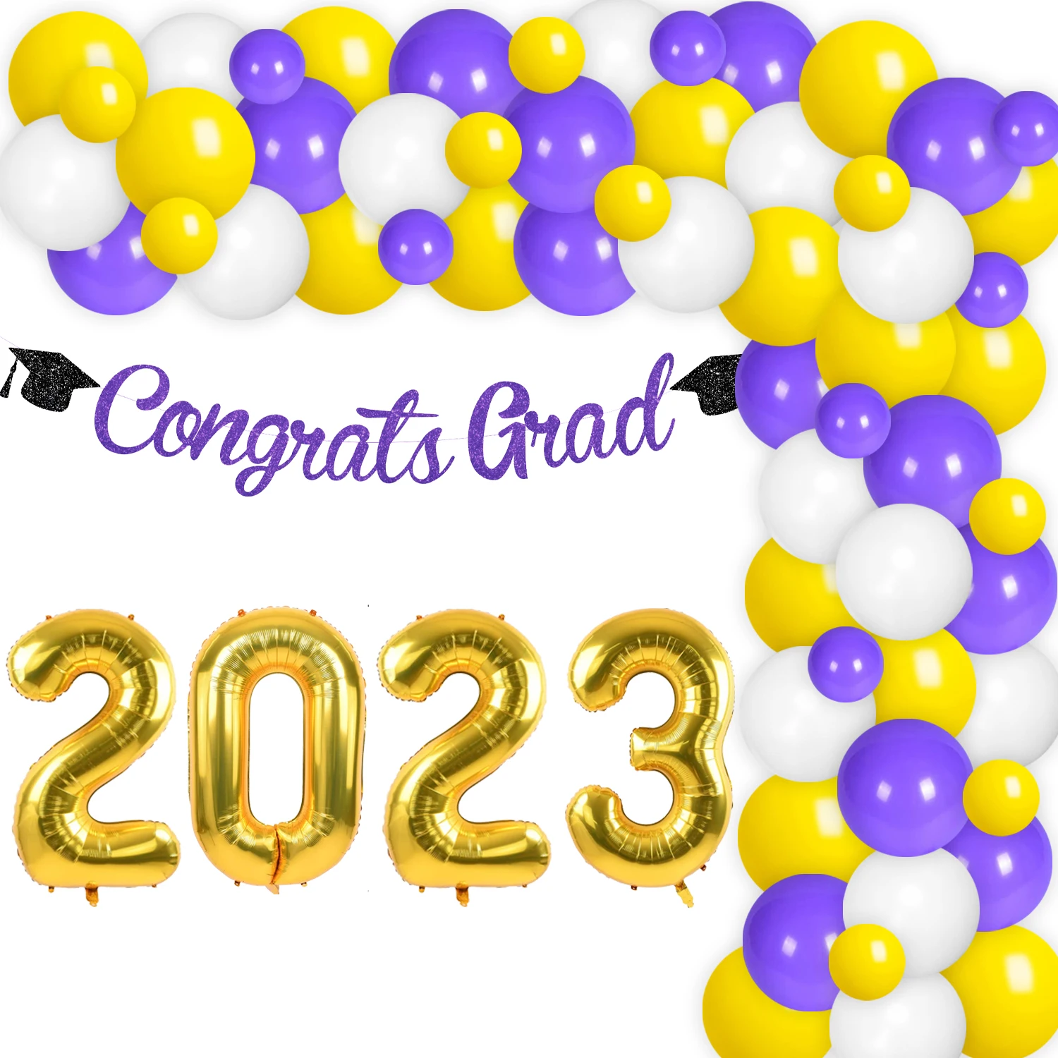 

Purple Yellow Graduation Party Decorations 2023 Congrats Grad Banner Class of 2023 Balloons Garlands Graduation Party Supplies