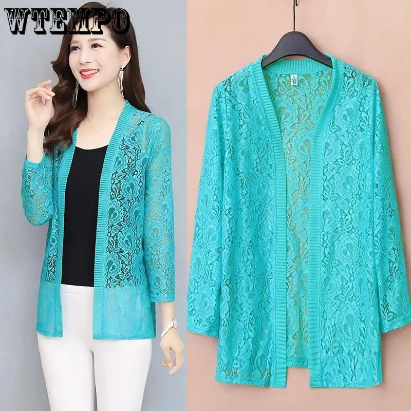 Blouse Womans Tops Lace Cardigan Long Sleeve  Long Sleeve Blouse Thin Coat Outside Sun Protection Clothing