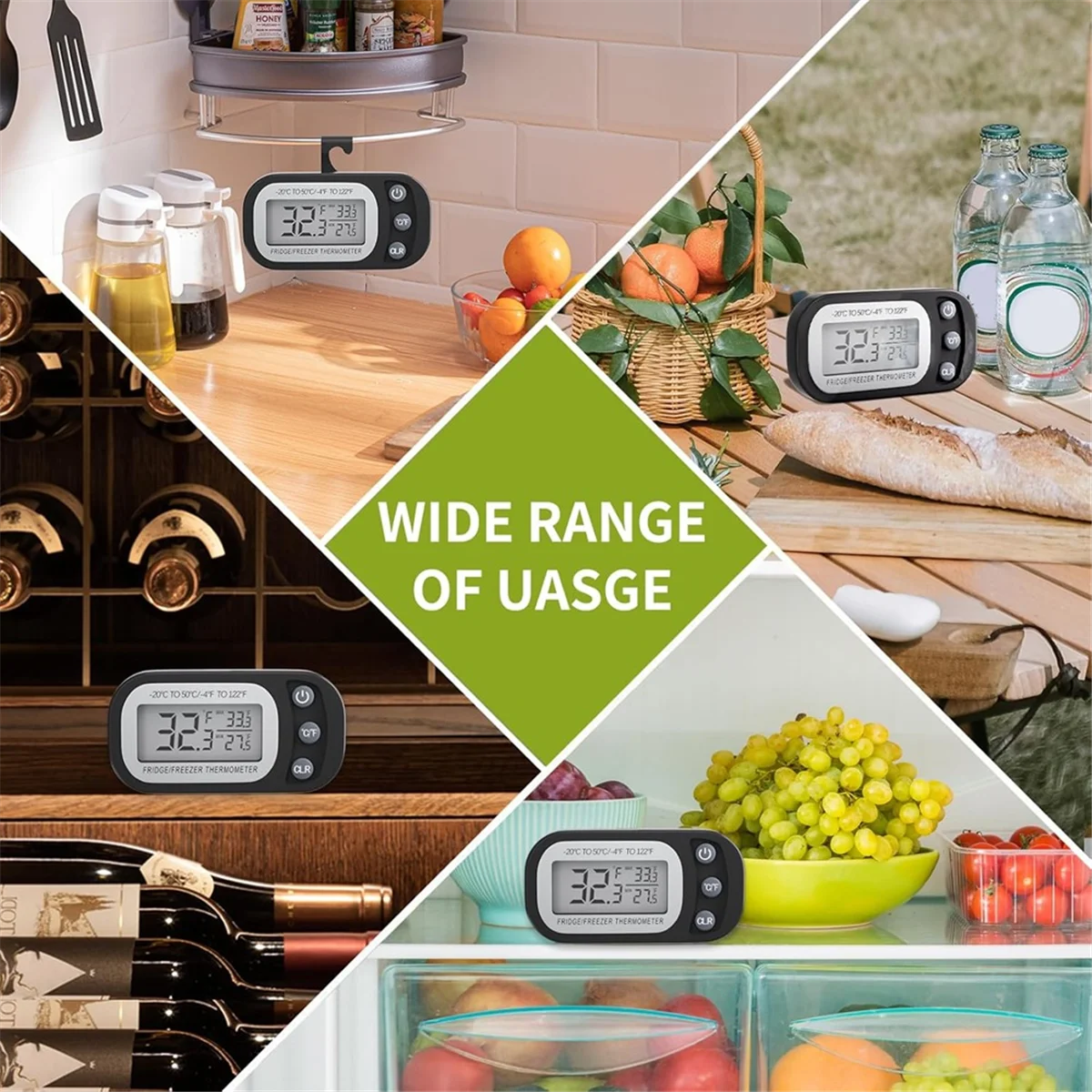 Цифровой фрижератор электронный термометр с большим ЖК-экраном для кухни 4 шт.