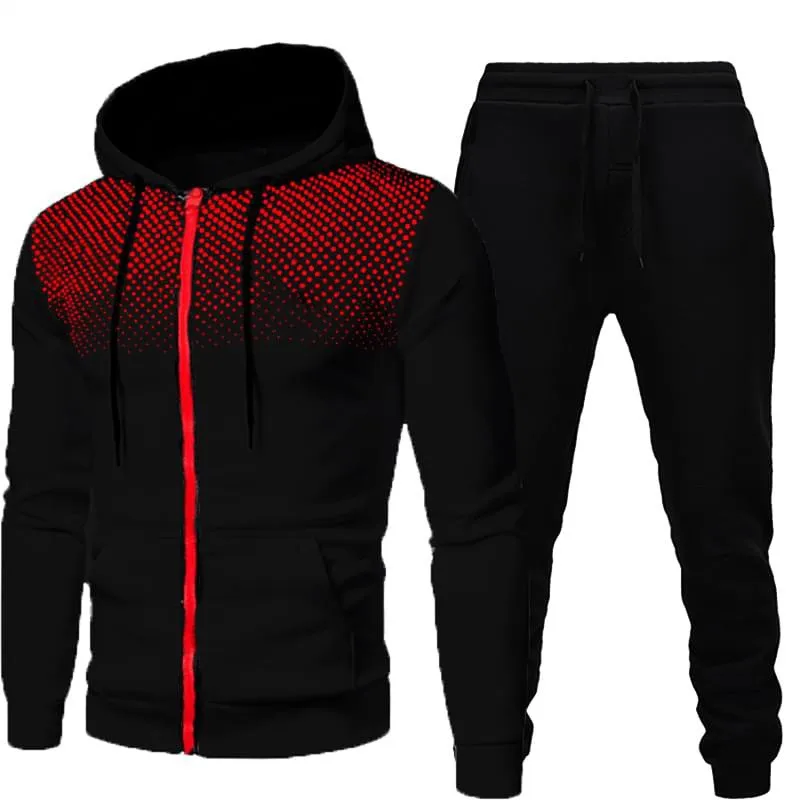 2022 New Mens Tracksuit Autumn Winter Fleece Zipper Jackets and Sweatpants Casual Outdoor Male Sport Pullover Hoodies Tracksuit