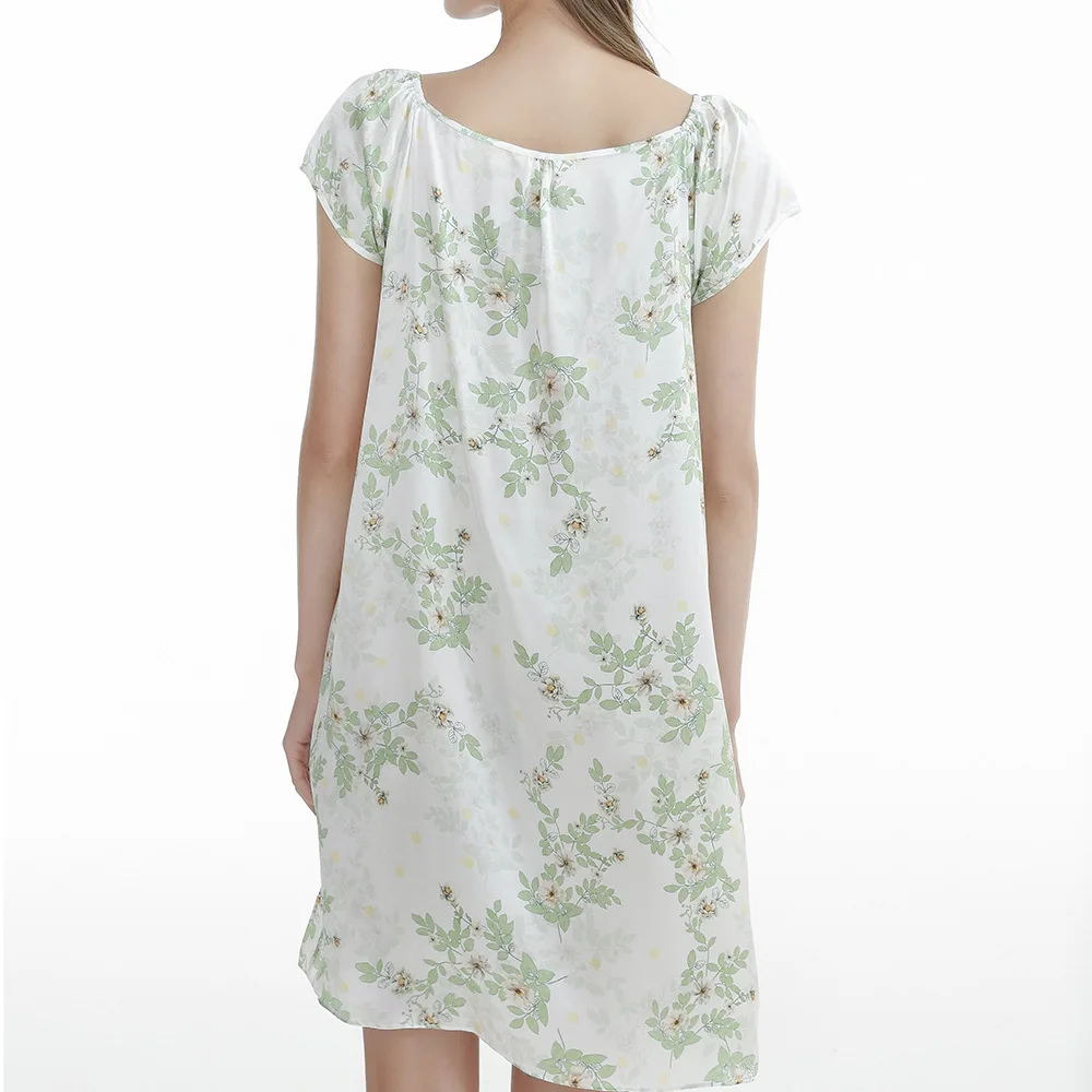 2022 New Silk Nightdress Large Loose Print Medium Skirt Home Clothes 100 Silk Princess Skirt Sexy Sleepwear  Victorian Dress