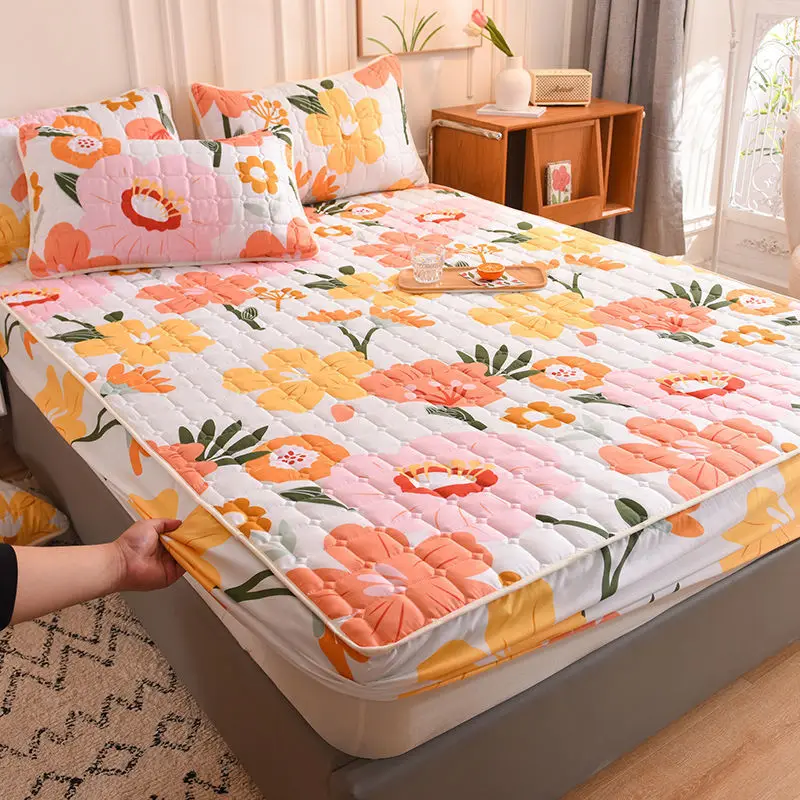 

Air-Permeable Quilted Mattress Cover Soft Sanding Fabric Bed Pad Protector Cover Twin King Bed Cover Not Included Pillowcase