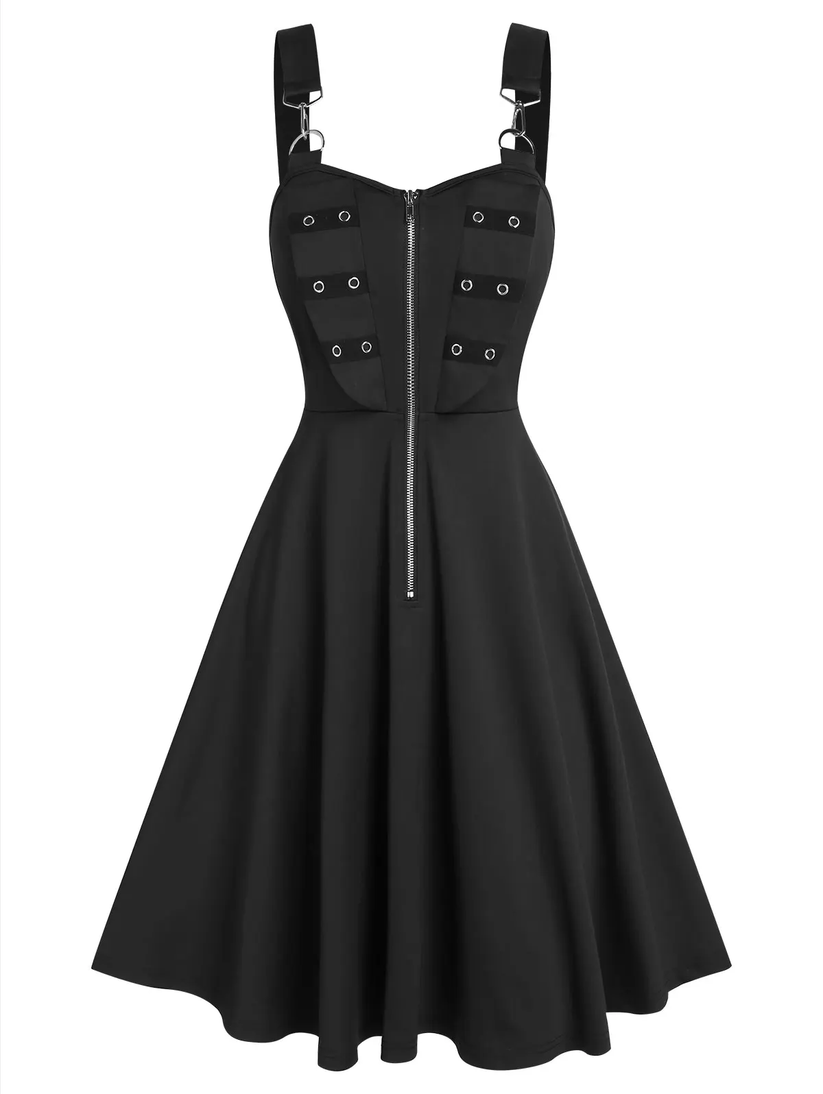 

Grommet Zipper High-Waisted Mini Dress Summer Gothic A line Adjustable Shoulder Straps Casual Punk Style Y2K vestido feminino