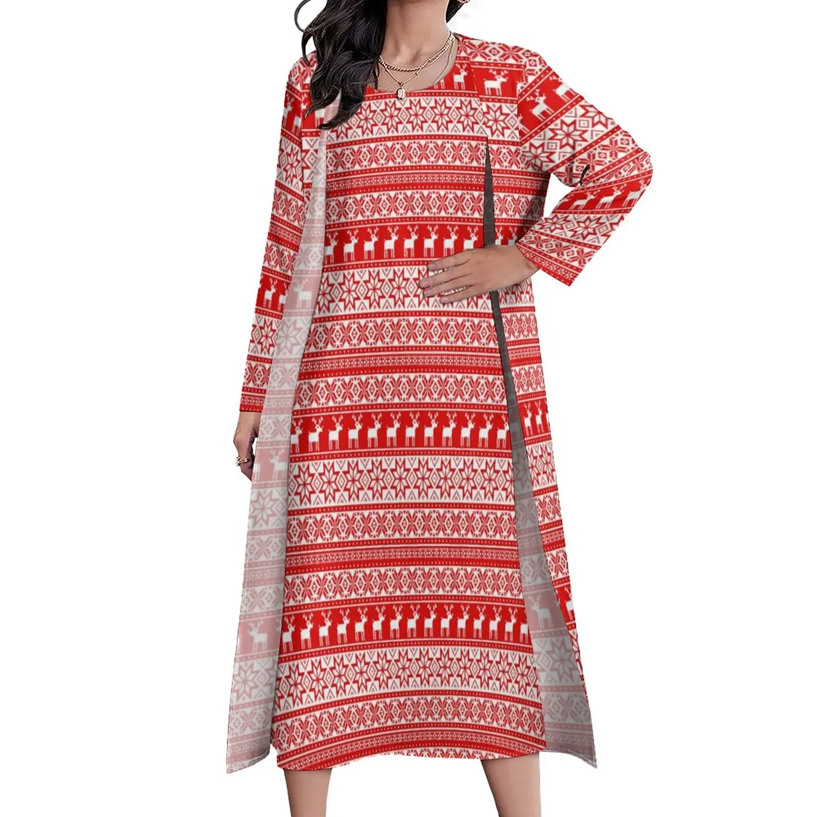 

Nordic Snowflake Dress Summer Retro Print Aesthetic Boho Beach Long Dresses Ladies Printed Elegant Maxi Dress Big Size 5XL