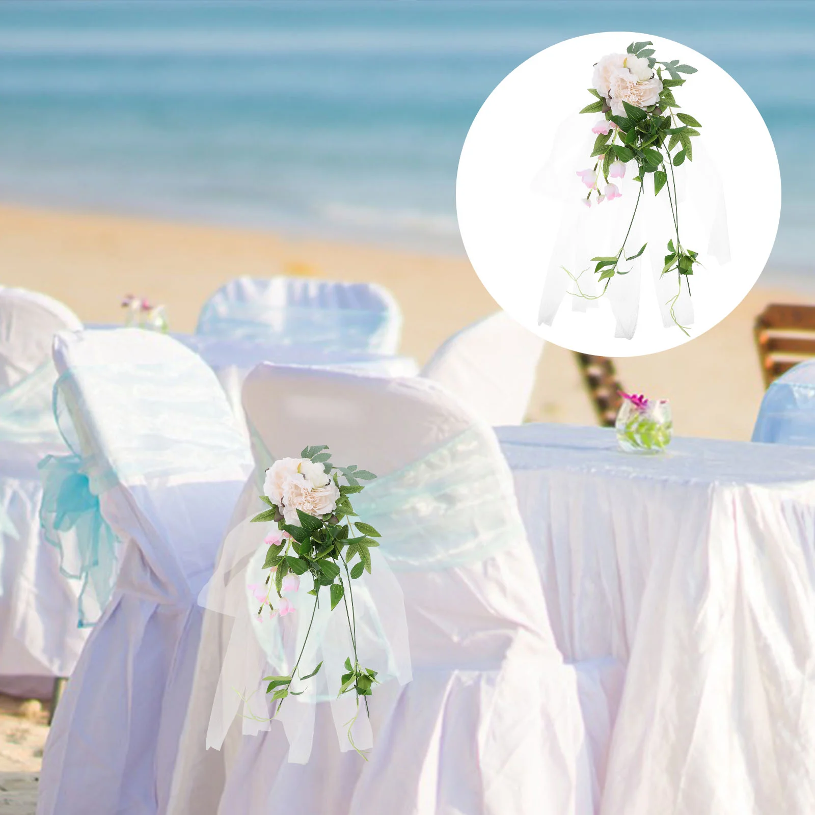 

Chair Cover Simulated Flower Decor Artificial Back Flowers Wedding Supply White Church