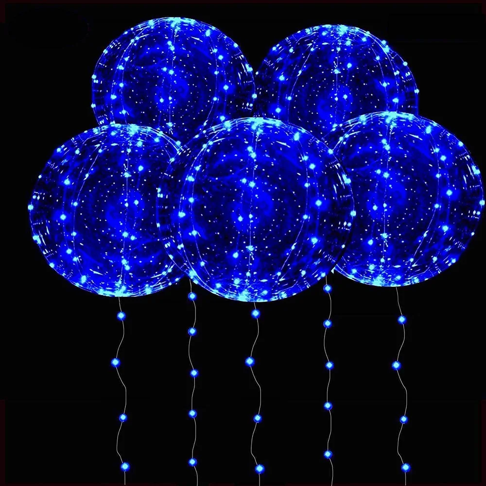 3set Blue LED Light Bobo Balloons Birthday Wedding House Decor 3m String LED Bubble Ballon Transparent Glow in the Dark Balloons