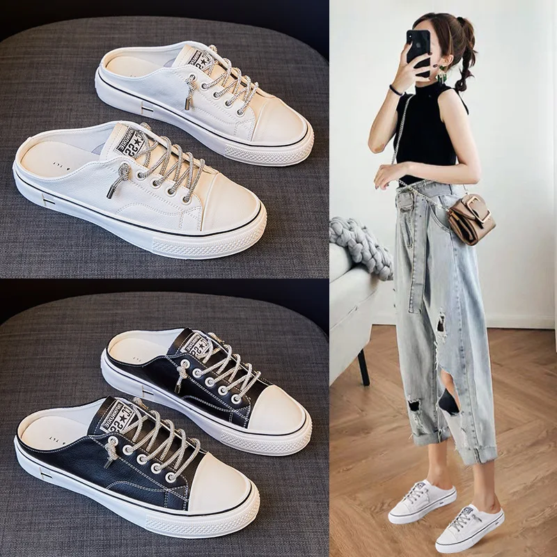 

Sandals women wear fashionable new summer net red small white Baotou half slippers in summer