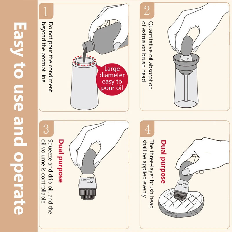 Кухонный силиконовый разноцветный диспенсер 200 мл для масляной щетки гриля