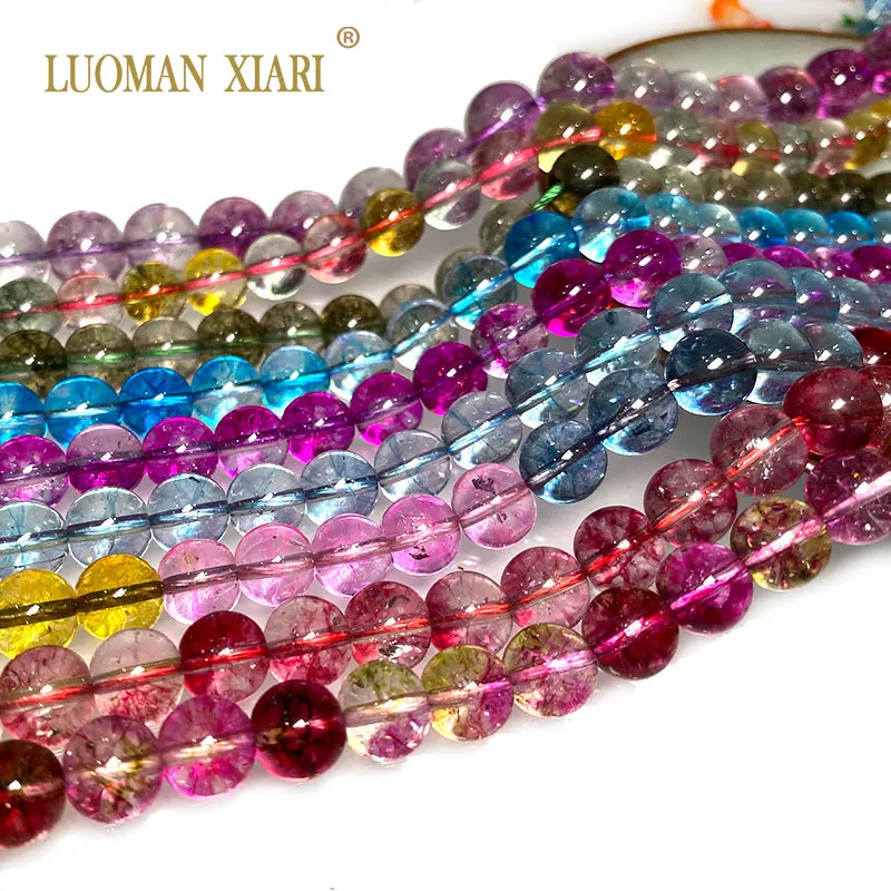Natural Stone Beads Blue Topazs Green Phantom Quartz Purple Crystal Round Loose Beads for Jewelry Making DIY Bracelet 6 8 10mm