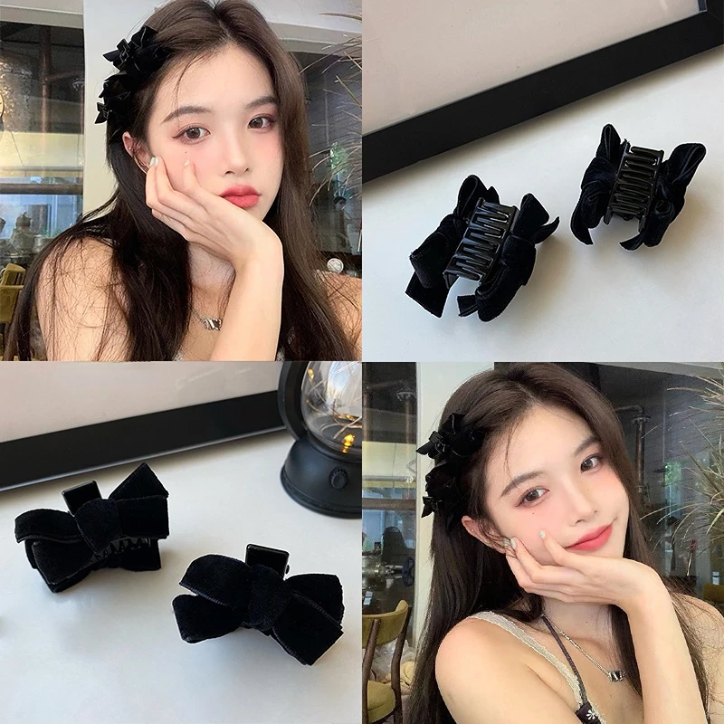 

A Pair Black Velvet Bow Trumpet Side Bangs Hairpin Female Summer Princess Head Grab Clip Headdress Women Girls Hair Accessories