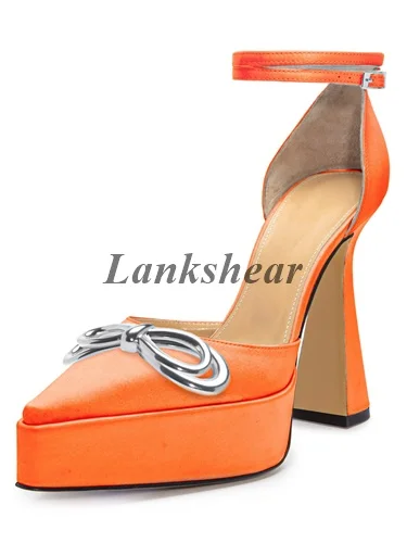 

Женские босоножки на высоком каблуке, водонепроницаемые сандалии на платформе и толстом каблуке, с бантом и острым носком, на ремешках, сред...