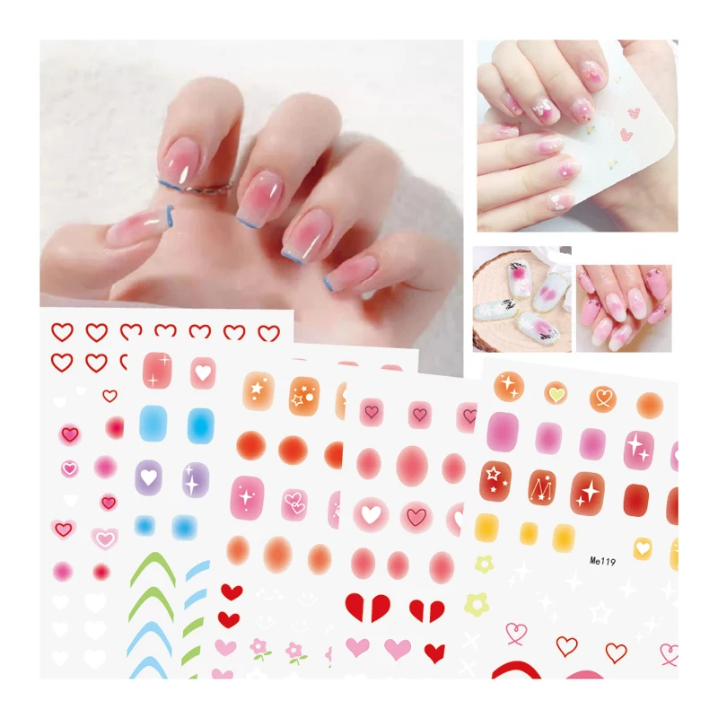 

10PCS Pink Love Star Geometric Color Block Nail Stickers Art Design Nail Decals Decorative Back Adhesive Slider Stickers