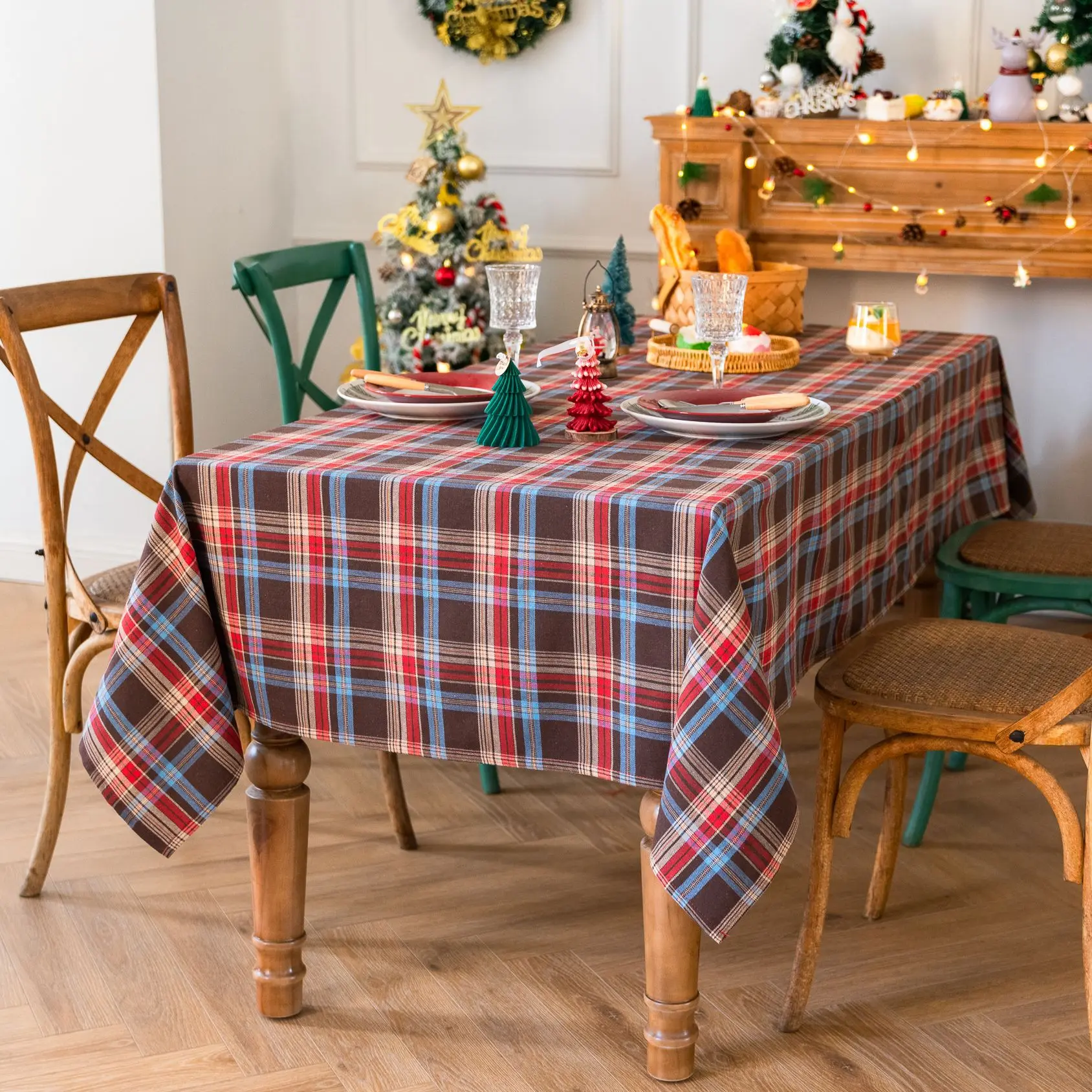 

Рождественская клетчатая скатерть, красный, зеленый, полиэстер/хлопок