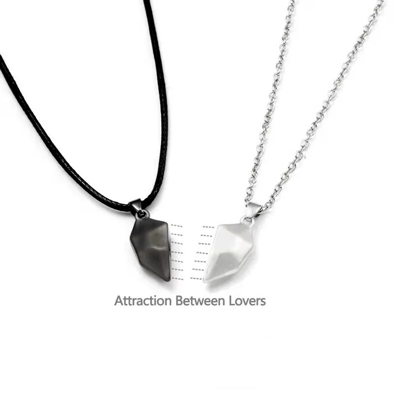 

2Pcs Magnetic Heart Couple Necklace for Lover Simple Wedding Chain Necklaces Charm Fashion Pendant Jewelry Choker Valentines Day