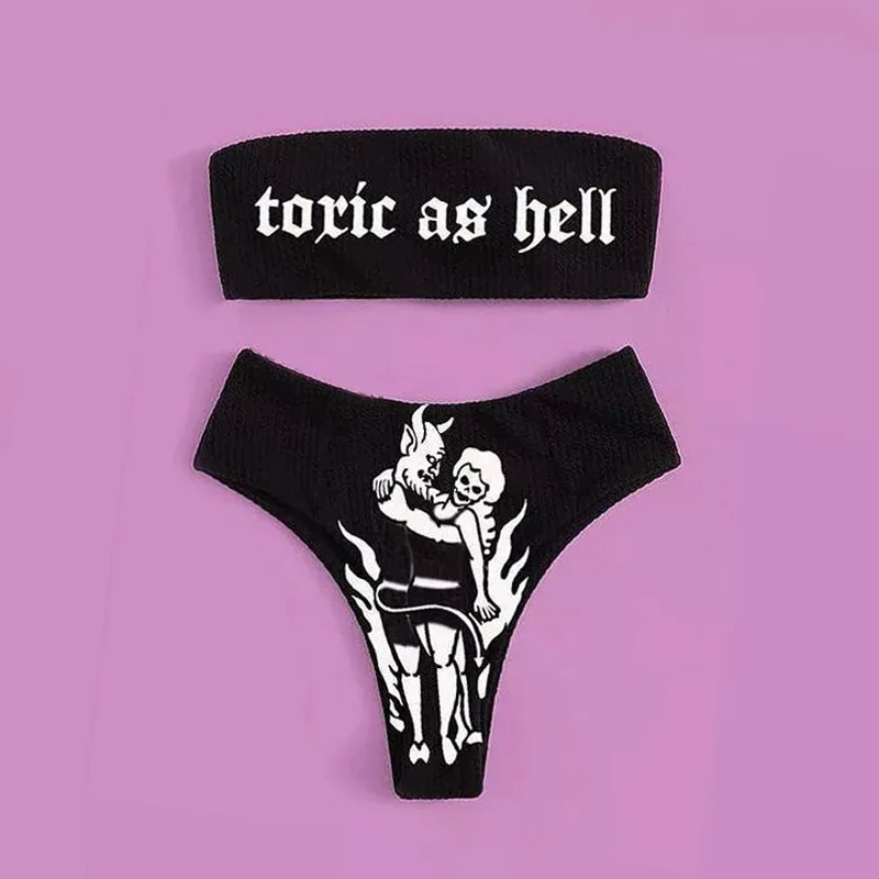 

Сексуальный женский комплект с надписью, купальник с принтом монстра, плавательные трусы, купальник, летний купальный костюм, пляжная одежд...