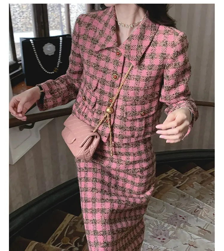 

Новинка 2023, женская одежда для ранней осени, женский роскошный модный костюм знаменитости, юбка, комплект из двух предметов, ощущение современности