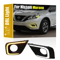 2Pcs Front Bumper Fog Lamp Cover With LED DRL Daytime Running Light Turn Signal Indicator For Nissan Murano 2015 2016