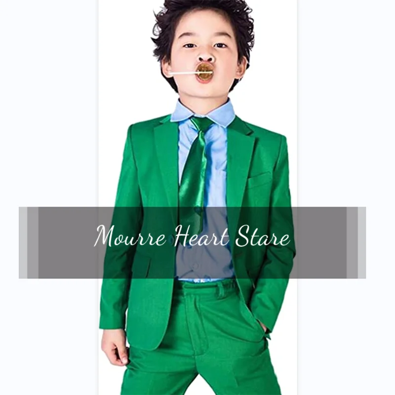 Children's Costumes For Boys Green Casual Blazer Set Lapel One Button Jacket Pants For Wedding Prom Costumes 2yrs To 16yrs