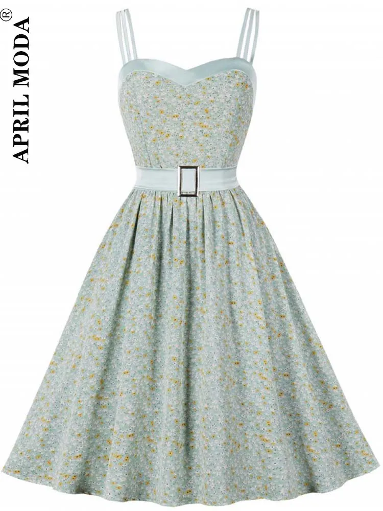

Лето 2022, 1950s, 60s, Pinup, винтажное стильное платье с цветочным принтом, высокая талия, женские вечерние платья трапециевидной формы с бантом и v-о...