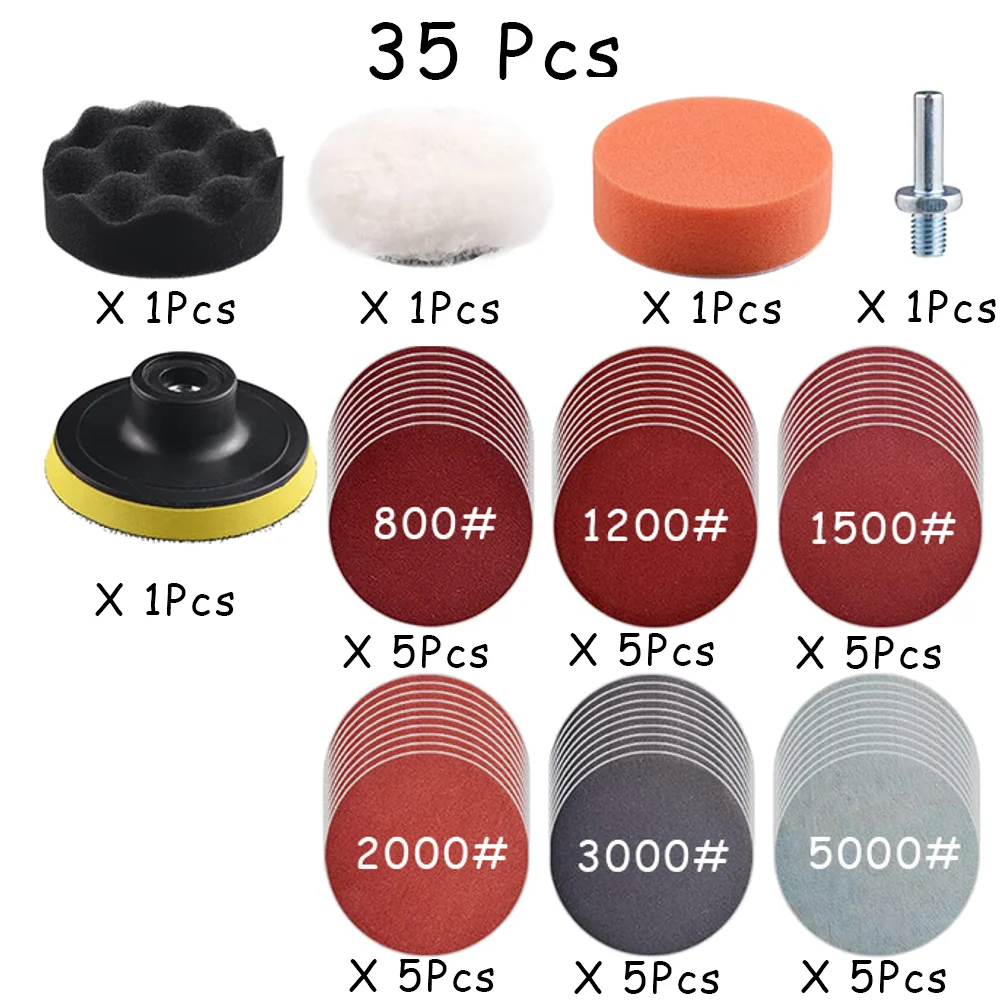 

3-дюймовый комплект для ремонта фар, 15-65 шт., с крючком и петлей, шлифовальная пластина, полировальная губка для металла, кузова автомобиля, дерева