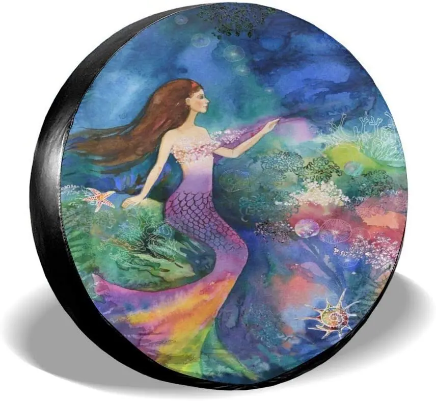 

Delerain Mermaid Spare Tire Covers forRV Trailer SUV Truck and Many Vehicle, Wheel Covers Sun Protector Waterproof (15 Inc