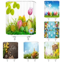 easter shower curtain colorful eggs grassland tulip daisy flower floral bath curtains polyester fabric bathroom screen with hook