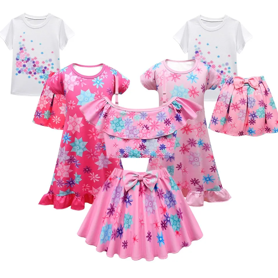 

Disney Encanto Costume For Kids Girls Isabela Red And Pink Printing Clothes Children Halloween Party Vestidos Child Swimsuit
