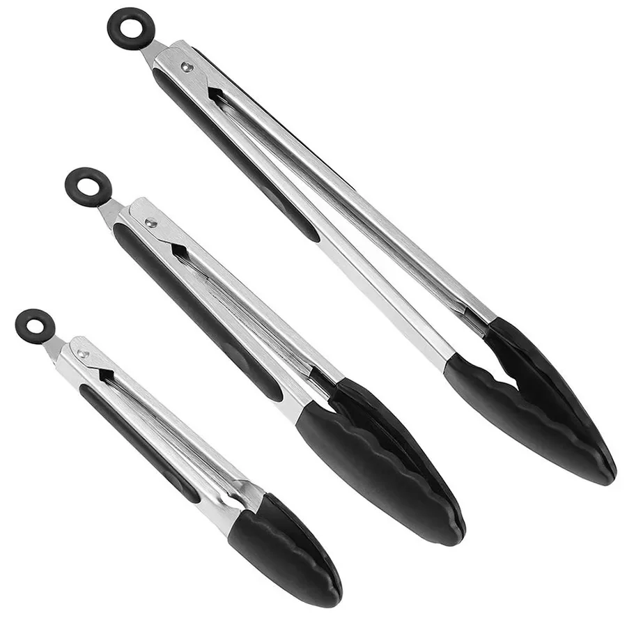 

Kitchen Tongs, Stainless Steel Locking Cooking Tongs with Silicone Tips, Non-Slip Food Tongs for Cooking, Set of 3-7" 9&quo