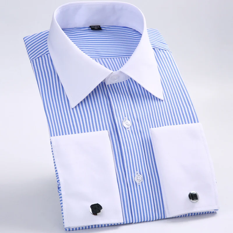 

Men's Classic Frenc Cuffs Striped Dress Sirt Sinle Patc Pocket Standard-fit Lon Sleeve Weddin Sirts (Cufflink Included)